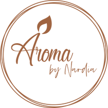 Brown round candle logo. Aroma by Nardia. Letter "A" with a flame.